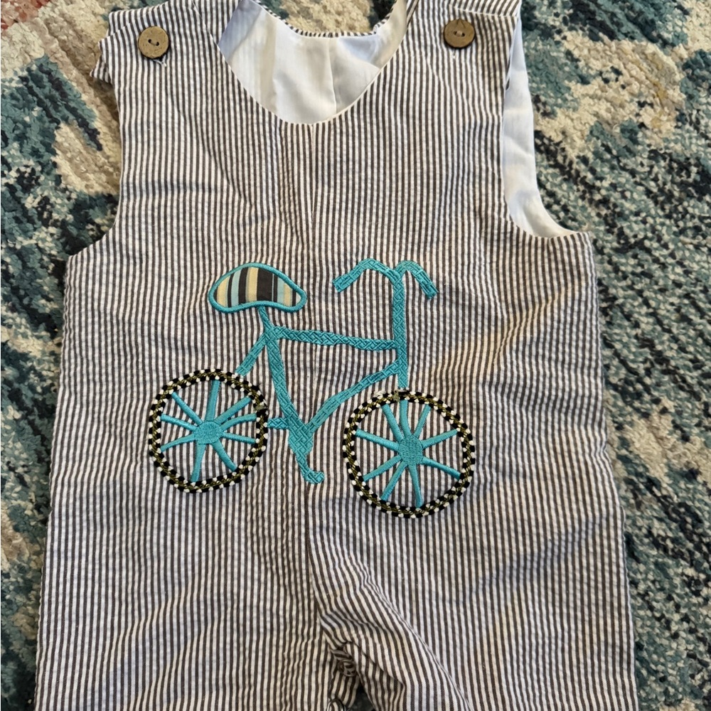 Striped Kids One Piece with Bicycle Design